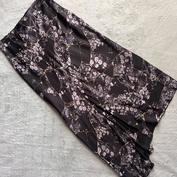 All Saints Dresses & Skirts - All Saints Luisa Buruberu Asymmetric Floral Skull Logo Print Gothic Midi Skirt
